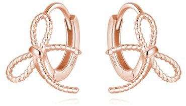 Reffeer Solid 925 Sterling Silver Bow Hoop Earrings for Women Earrings Small Bowknot Hoop Earrings (C-Rose Gold Plated)