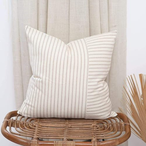 2er Set Kissen mit Füllung (40x40cm Creme) Modell Ella gestreift mit verstecktem Reisverschluss, als Sofakissen, Couchkissen Dekokissen Zierkissen, Premium Füllkissen inklusive, Doppelpack