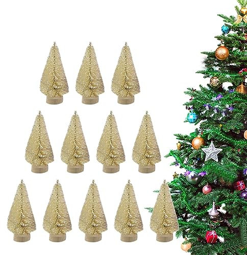 Niktule 12-teiliger -Weihnachtsbaum, Sisal, Seide, Zeder, Miniatur-Weihnachtsbaumschmuck, kle-iner Weihnachtsbaum Gold, Silber, Blau, Grün, Weiß, Weihnachtsbaum, Weihnachtsdekorationen