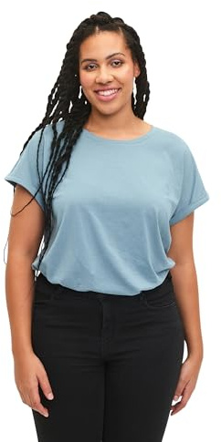 Zizzi Damen Große Größen T-Shirt 2er-Pack Baumwolle Rundhalsausschnitt Gr 62-64 Smoke Blue/Black