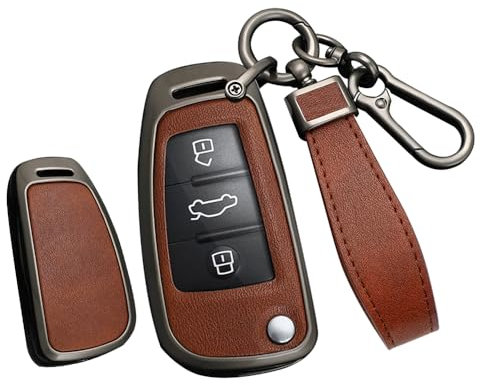 TECART Leder Klapp Autoschlüssel Hülle Cover Passt für Audi A1 A3 A4 A6 A8 Quattro Q2 Q3 Q7 S3 S6 RS3 RS6 R8 TT TTS Tragbar Smart Schutzhülle Schlüsselcover Zubehör 3 Taste B Schwarz Braun