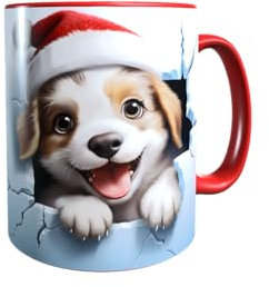 Druck-66 Weihnachtstasse Weiihnachtshund Hund 3D Keramik Tasse Rund