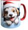 Druck-66 Weihnachtstasse Weiihnachtshund Hund 3D Keramik Tasse Rund