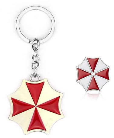 Lot de 2 porte-clés avec logo parapluie + broche badge Resident-Evils8 Cosplay Bijoux, 49 mm, Métal