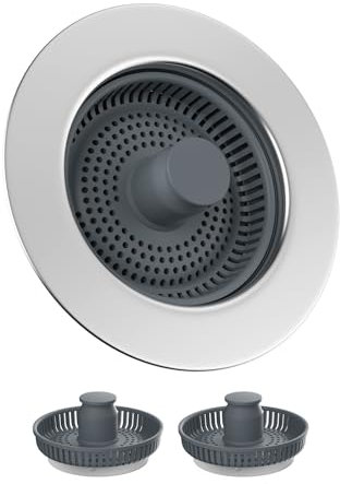 Hibbent 3-in-1 stöpsel für spülbecken mit 2 Schmutzfängern, Küchen Spülbecken Stöpsel, Universal abflusssieb küchenspüle, abflussstopfen küchenspüle -Tiefe der Spüle>22mm