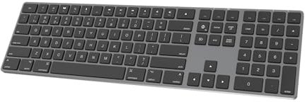 Clavier Bluetooth fin pour Mac, clavier rechargeable en aluminium, sans fil, touche plate silencieuse, compatible avec Apple iMac, MacBook, Mac et iOS, taille complète, gris sidéral