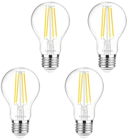 Y.W.Licht LED Lampe E27 A60 8W Dimmbar 2700K Edison Filament Lampe aus Glas 220-240V Classic Ultraeffiziente E27 A19 Leuchtmittel Ersatz 80W 100W Glühbirne für Stehlampen Pendelleuchten(4 Stück)