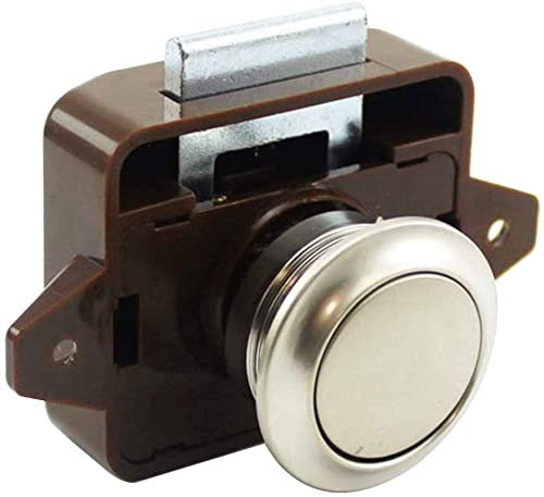 Push Button Latch Catch Keyless Door Lock Cupboard Drawer Door Motorhome Caravan Cabinet Latch Knob Knobs Horsebox Locks Campervan Furniture Keyless Tool for Boat RV Motor (Brown)
