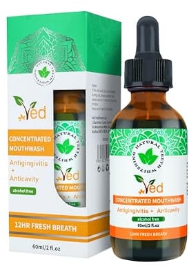 Ved Coconut Pulling Oil Pulling collutorio, olio di cocco naturale e menta per sbiancare i denti, alito fresco, denti e gengive più sani, senza alcool, 60 ml.