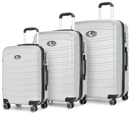 Andreas Dell Premium Reisekoffer 4 Rollen – Hartschalen Trolley Koffer Set, Leicht & Stabil, TSA-Schloss, Erweiterbar, Großes Fassungsvermögen – Perfekt für Urlaub & Geschäftsreisen (Silber)