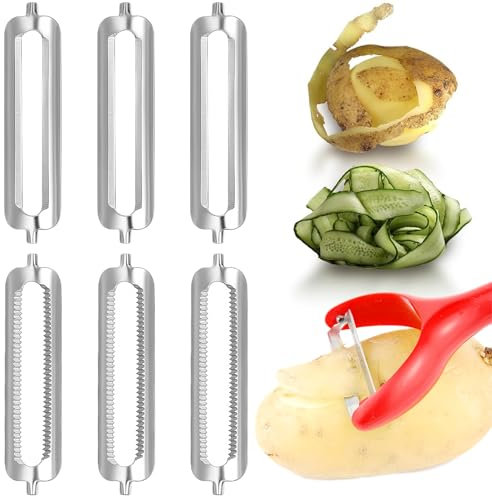 6 Stück Schäler Ersatzklinge Obstschälklinge aus Edelstahl Doppelseitige Zahnreibenklinge Doppelseitige Flache Ersatzklingen für Flach Schleifende Profi-Schäler, Sparschäler