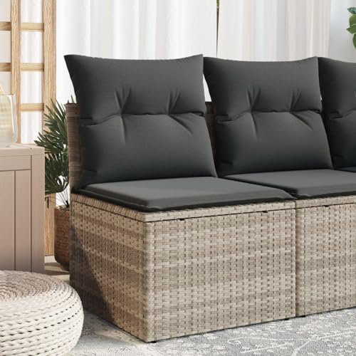 Tidyard Gartensofa ohne Armlehnen mit Kissen Hellgrau Poly Rattan