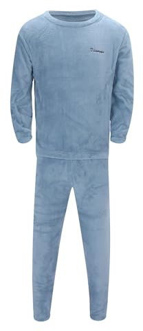 WAZHAKU Pigiama invernale da uomo, in due pezzi, da uomo, in pile, caldo, pigiama, pantaloni e top a maniche lunghe, in pile, pigiameria da uomo, in pile caldo, in flanella, Blu, XXXL