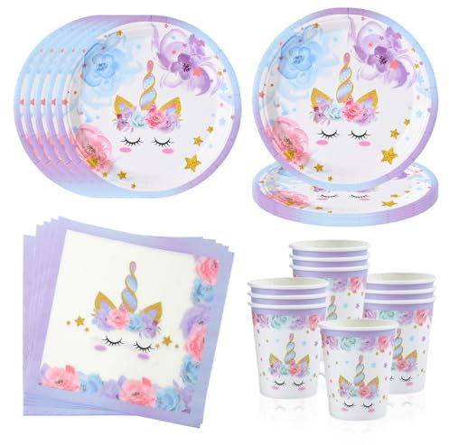 68 Pièces Set d'assiettes et de Gobelets Licorne,Serviettes Licorne,Set d'assiettes pour Enfants,Décoration de Fête Licorne,Décoration d'anniversaire Licorne pour Enfants
