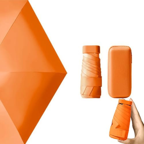 Nnicorns Reise-Mini-Regenschirm Damen, UV-Schutz, Sonnenleicht-Taschenschirme, 6 Rippen Regenschirm Sturmfest mit Kapselhülle, Tragbarer Umbrella für Damen, Mädchen und Kinder (Orange)