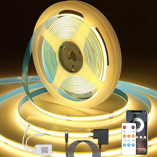 Baixinda COB Led Streifen 10M 3000K Dimmbar COB Led Streifen,DC 24V 320LEDs/M mit App Steuerung und Fernbedienung Led Strip Warmweiss,CRI 90+,für Küche,Schlafzimmer,Wohnzimmer,Schrank