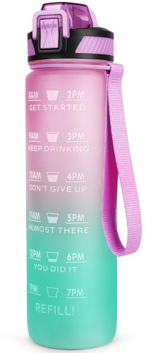 Gobravio Sports Water Bottle 1L, Leak Proof Water Bottle with Straw for Men & Women Reusable Durable BPA Free Tritan Drinking Cup with Brush