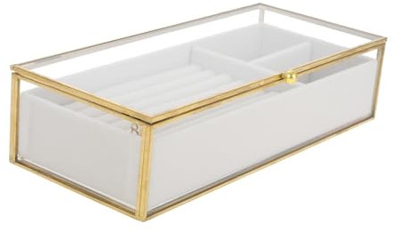 Holibanna Schmuckkästchen Mit Goldrahmen Transparente Schmucktruhe Andenkenbox Mit Samttablett Schmucketui Mit Fächern Für Ringe Ohrringe Und Halsketten Kompakte Vitrine Für Damen