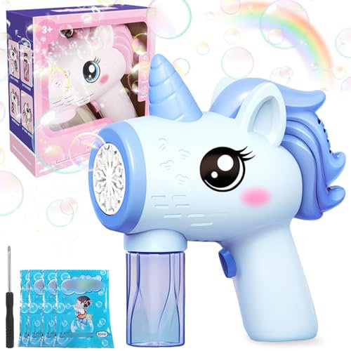 Pistolet a Bulle pour Enfants, Licorne Machine a Bulle, Licorne Machine à Bulles Automatique avec Liquide a Bullen, Pistolet à Bulles Automatique, Baguettes à Bulles de Licornes pour Enfants