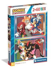 Clementoni Puzzle 2x60 Sonic 120 Stücke - für Kindern 4-6 Jahre, Cartoon, Geschenk für Kinder, Made in Italy, 24821