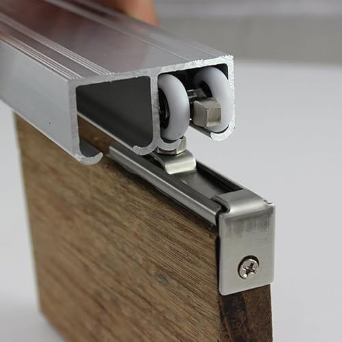 Binario Per Porta Scorrevole Kit binario per porta scorrevole doppia per fienile commerciale, ferramenta per porta scorrevole a scomparsa per mobili da cucina con montaggio a soffitto per(Silver,100cm