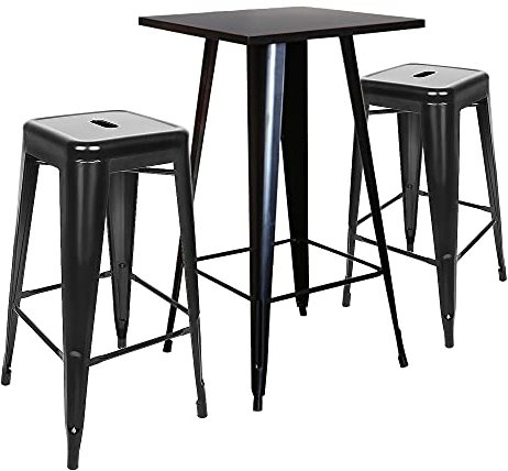 VIIROUD Mange Stehtisch, quadratisch, Einsatz aus Metall, Holz, industrieller Stil aus Metall, Stehtisch, industrieller Stil, für 2 bis 4 Personen, 60 x 60 x 110 cm (schwarz)