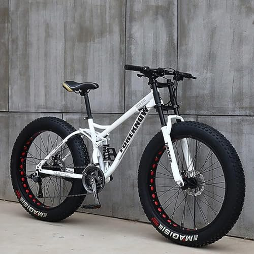 26 Mountainbikes, Erwachsene Fat Tire Mountain Trail Bike, 7/21/24/27/30 Speed Fahrrad, Hardtail Mountainbike Aus Kohlenstoffreichem Stahl, White(a), 26inch 21speed