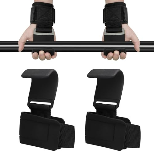 1 Paar Zughilfen Krafttraining Gummi, Lifting Straps Gym Haken Griffhilfe | Rutschfeste Klimmzughaken für Klimmzug und Bodybuilding, geeignet Männer Frauen, Schwarz Neopren Polsterung