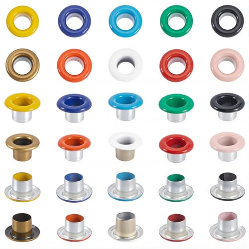 GORGECRAFT 200 Set di 10 Colori Occhielli con Rondelle Kit Assortimento Occhielli Autoportanti da 4mm Mini Occhielli in Metallo Oro Argento Nero Occhielli per Tende per Perline Vestiti Pelle Tela