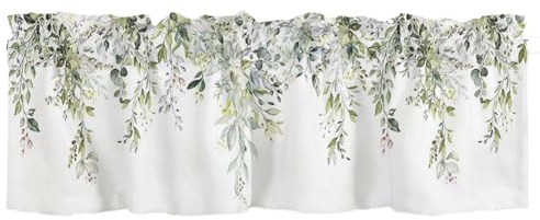 Sirxlevcy Sage Green Curtain Valance for Watercolor Eucalyptus Leaf Rod Pocket Valance Window Treatments Plant Leaves Easy to Use