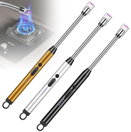 Stabfeuerzeug, 3PCS Elektro Lichtbogen Feuerzeug USB Aufladbar 720° Winddichte Feuerzeug Lang Elektrisch Flexibler Hals Stabfeuerzeug Lichtbogen Geeignet für Küche Kerzen Gasherde Grill