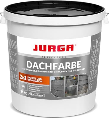 JURGA Dachfarbe 25 Kg Grau (≈62m²) 2 in 1: Deko & Schutz, Sockelfarbe, Betonfarbe, UV- und Witterungsbeständig, Hohe Elastizität, Einfache Anwendung, Lösungsmittelfrei, für Innen und Außen
