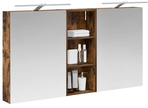 vidaXL Badezimmerschrank-Set 3 pcs 130 x 14,5 x 70 cm Holzwerkstoff, Badezimmer-Schrank, rechteckiger LED-Spiegel, moderner Wand-Organizer, praktischer Platzsparer