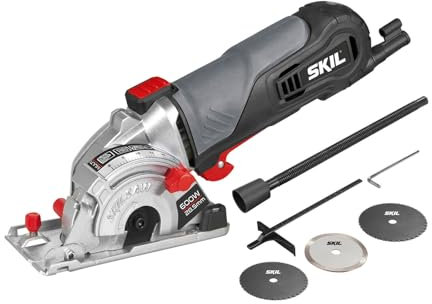 Skil 5330AA Mini Scie Circulaire Plongeante (600W, Profondeur de Coupe: 28,5 mm, Raccord pour Aspirateur, Guide Parallèle, 3 Lames)