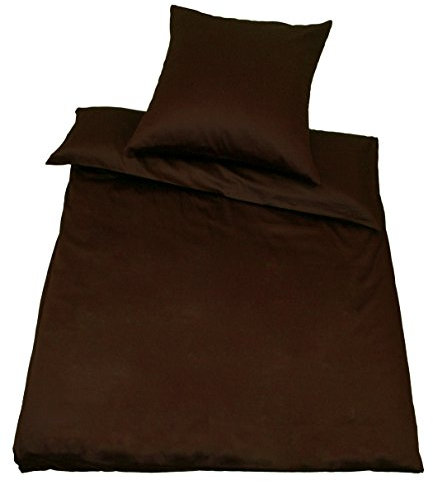 Kinzler B-10004/52 hochwertige Baumwoll-Satin Bettwäsche Uni, modern, 40x80 + 135x200 cm, braun