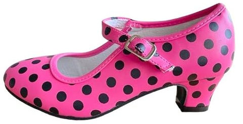 La Senorita Spanische Flamenco Prinzessinnen Schuhe Rosa mit Schwarzen Punkten für Mädchen