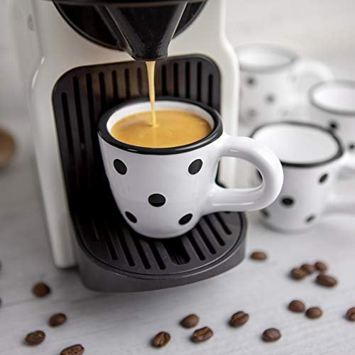 City to Cottage® - Espressotassen Set | Weiß und Schwarz | Polka Dots | Handgemacht | Keramik Geschirr Espressotassen 4er Set | Mokkatassen Set