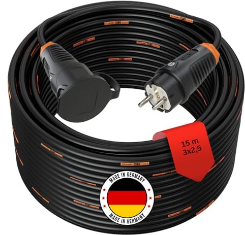 maxgo verlängerungskabel 15 Meter IP54 außen verlängerung 15m stromkabel außenbereich Kabel Strom verlaengerungskabel Voll-gummikabel PCE H07RN-F 3x2,5mm² schuko Outdoor Extension Cord
