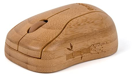 KIBODO - Souris sans Fil en Bambou, Bois Naturel, Toucher agréable, Facile à Utiliser, Fonctionnel décoratif et Original, Format Compact - Compatible PC et Mac