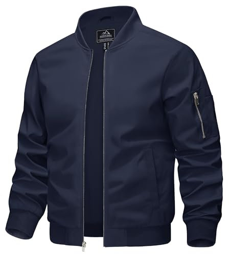KEFITEVD Leichte Bomberjacke Herren Pilotenjacke Männer Blouson Windjacke Baseball Jacket Fliegerjacke mit Stehkragen Herbstjacke Freizeitjacke Dunkelblau M