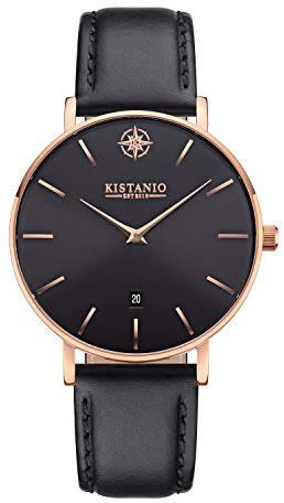 Kistanio Moyen Flache Damenuhr mit Lederband Saphirglas 38 MM Durchmesser Edelstahl Datum Verschiedene Variationen