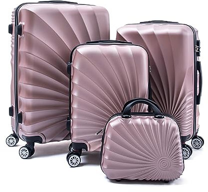 R.Leone Valigia da 1 pezzo Fino a Set 4 Trolley Rigido grande, medio, bagaglio a mano adatto Ryanair 55x40x20cm e beauty case 8 ruote in ABS 2092 (Rose gold, Set 4 XS S M L)