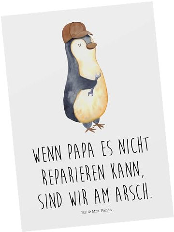 Mr. & Mrs. Panda Postkarte Wenn Papa es nicht reparieren kann, sind wir am Arsch - Geschenk, Grußkarte, Ansichtskarte, Muttertag, Vatertag, Opa,