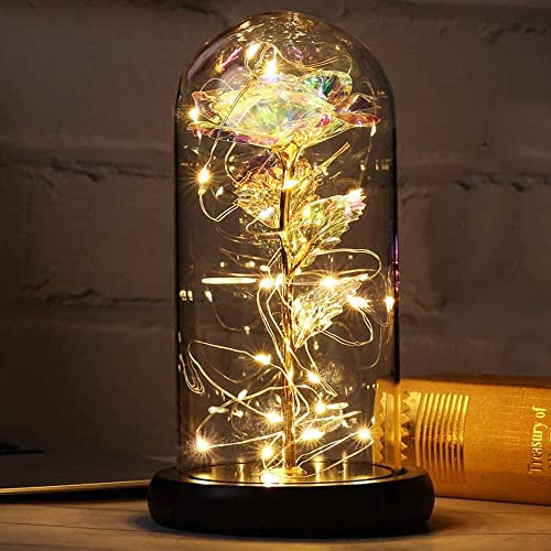 Rosa Eterna Festa della Mamma Idee Regalo Donna Compleanno Rose Bella e la Bestia Regalo Mamma Rose Incantate con Luci LED in Cupola Vetro Regalo Amica Compleanno Nonna Fidanzata Suocera Anniversario