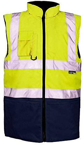 Supertouch Hi Viz 2 Tone Lined Bodywarmer Reversible Fleece Workwear Jacket Mens (S, Yellow/Navy)