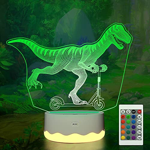 CooPark Dinosaurier Geschenke, Dino Illusion 3D Nachtlicht mit 16 Farbwechseln und Fernbedienung, Heimdekoration, Geburtstagslampe für Kinder und Babys