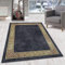 Homebyhome Kurzflor Teppich Wohnzimmer 200x300 (200x290 cm), Vintage und Klassisches Design, in Schwarz - Orientteppich Bordüre, Rutschfest, Waschbar & Weich - Ideal für Schlafzimmer, Esszimmer, Küche