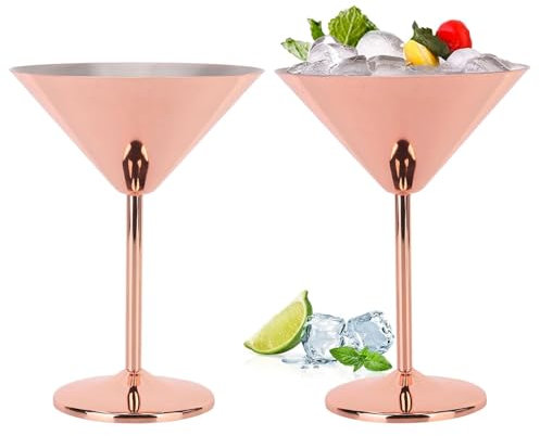 Bicchieri Per Martini Cocktail Set Da 2, Bicchieri Cocktail in Acciaio Inox Metallo Bicchiere Da Cocktail in Oro Rosa Calice Da Vino in Metallo Per Bere Da Bar Martini Margarita