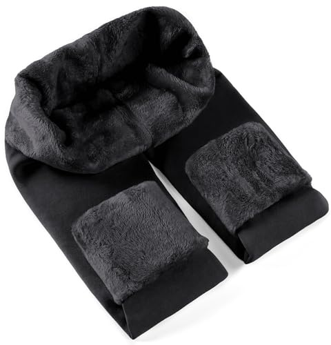 ZLLW Women's Fleece Lined High‑Waisted Thermal Winter Leggings,Black,S-M