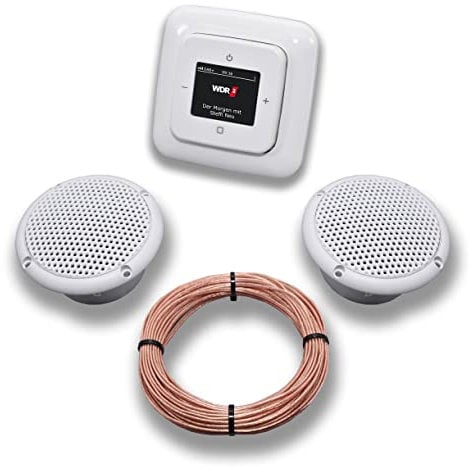 Busch Jäger DAB+ Unterputz Unterputzradio DAB Plus 8215 U – 101 Reflex Si alpinweiß - Komplettset + 2 x Deckenlautsprecher Feuchtraum Badezimmer + 20 Meter Lautsprecherkabel 2x0,75 mm² 8215U-101